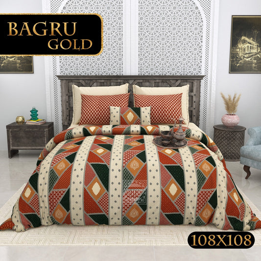 BAGRU GOLD FESTIVE OCCASION DESIGN 4 KING SIZE BEDSHEET