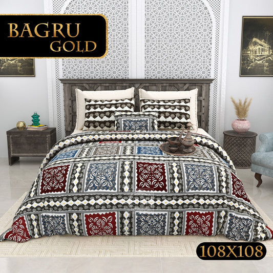 BAGRU GOLD FESTIVE OCCASION DESIGN 3 KING SIZE BEDSHEET