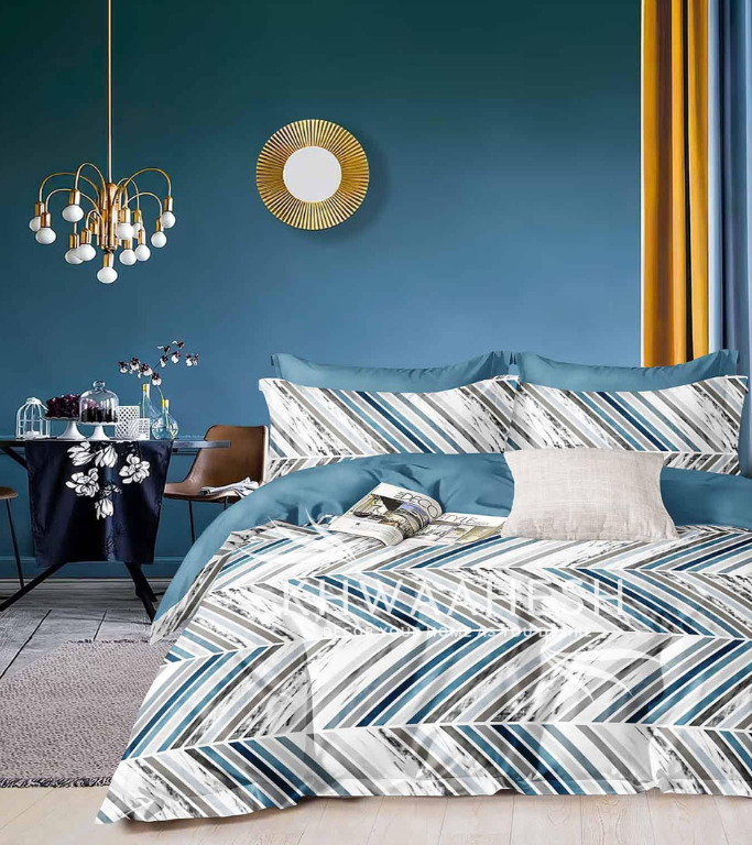 DIGITALART TEAL BLUE ZIGZAG KING SIZE BEDSHEET
