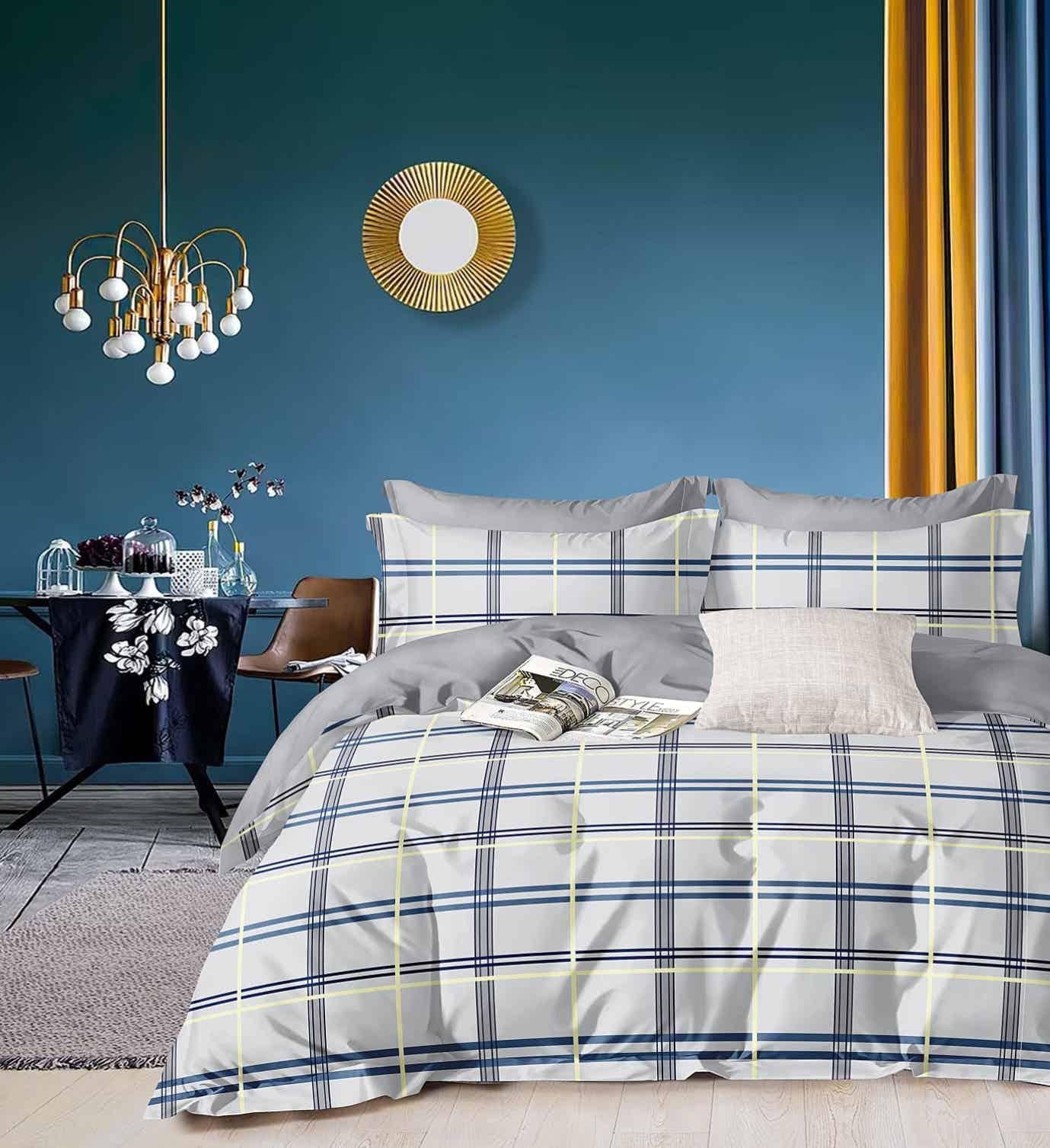 DIGITAL ART LIGHT GREY CHECKERED KING SIZE BEDSHEET