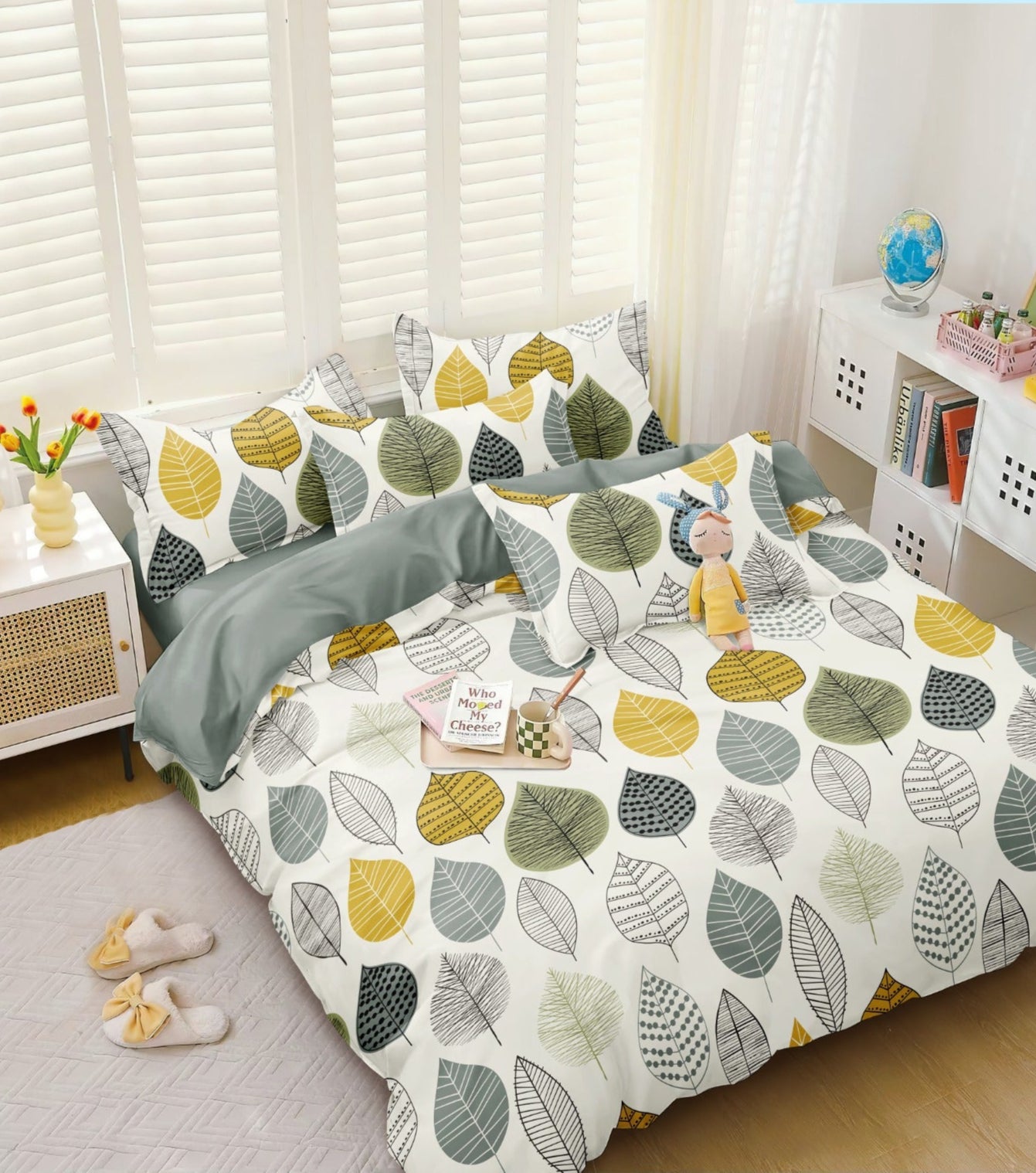 BELLEZA LEAF PRINT OFF WHITE COLOUR DOUBLE SIZE MICROFIBER BEDSHEET