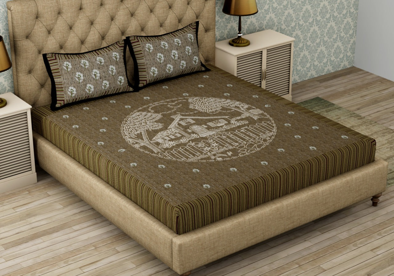 GIZA COTTON SCENERY PRINTED BROWN COLOUR KING SIZE BEDSHEET