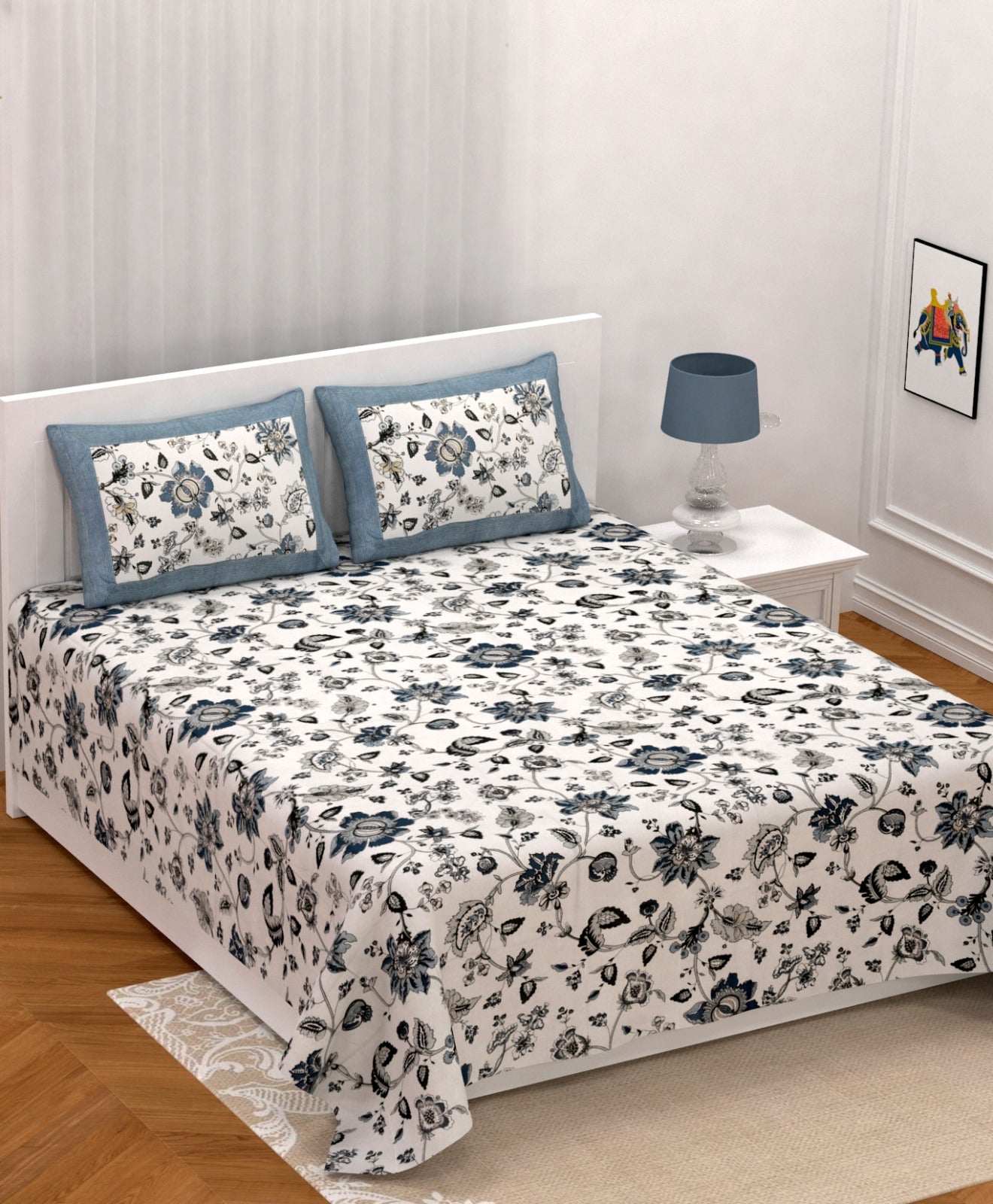 FLORAL PRINTED ROSEMARY OFF WHITE KING SIZE BEDSHEET