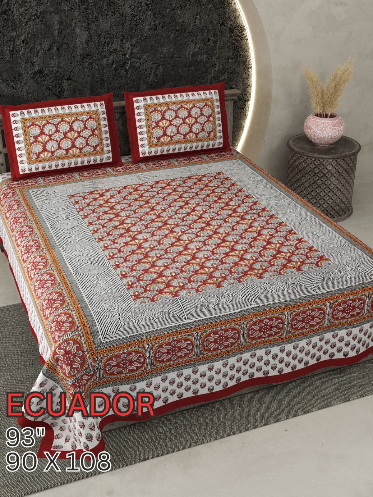 ECUADOR MEHENDI GREEN & MAROON KING SIZE COTTON BEDSHEET
