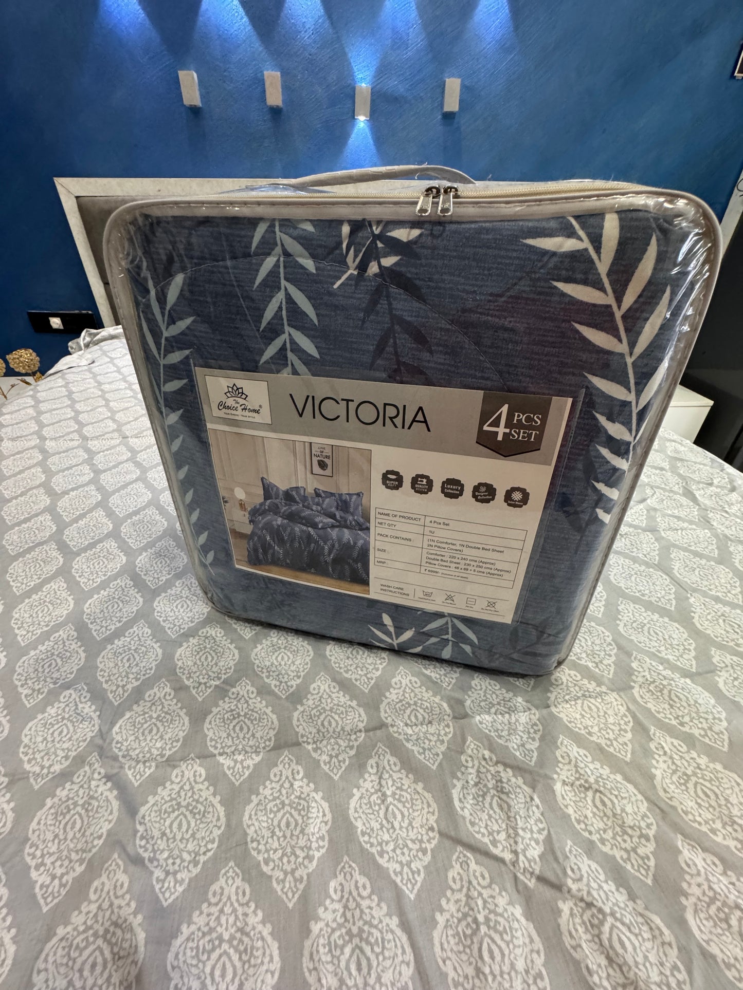 VICTORIA SLATE GREY FERNS COMFORTER SET