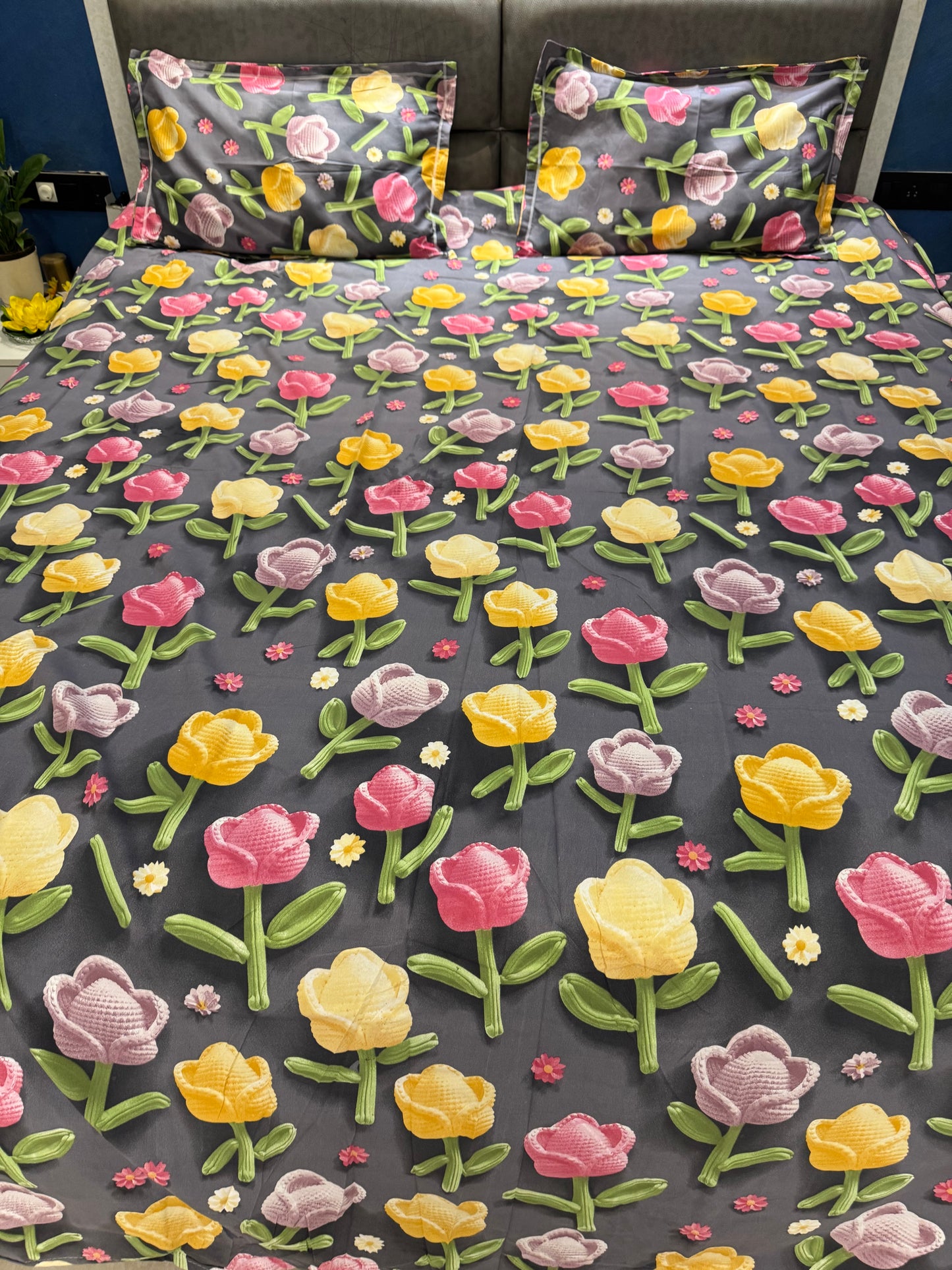 7D DIGITAL PRINT SUPERKING SIZE DARK GREY BEDSHEET