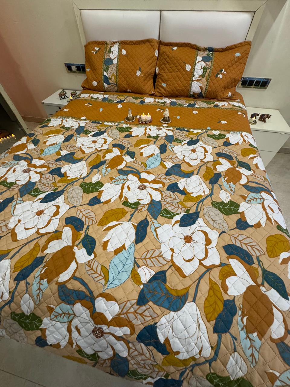 CADBURY FLORAL PEACH OCHRE COLOUR BEDCOVER