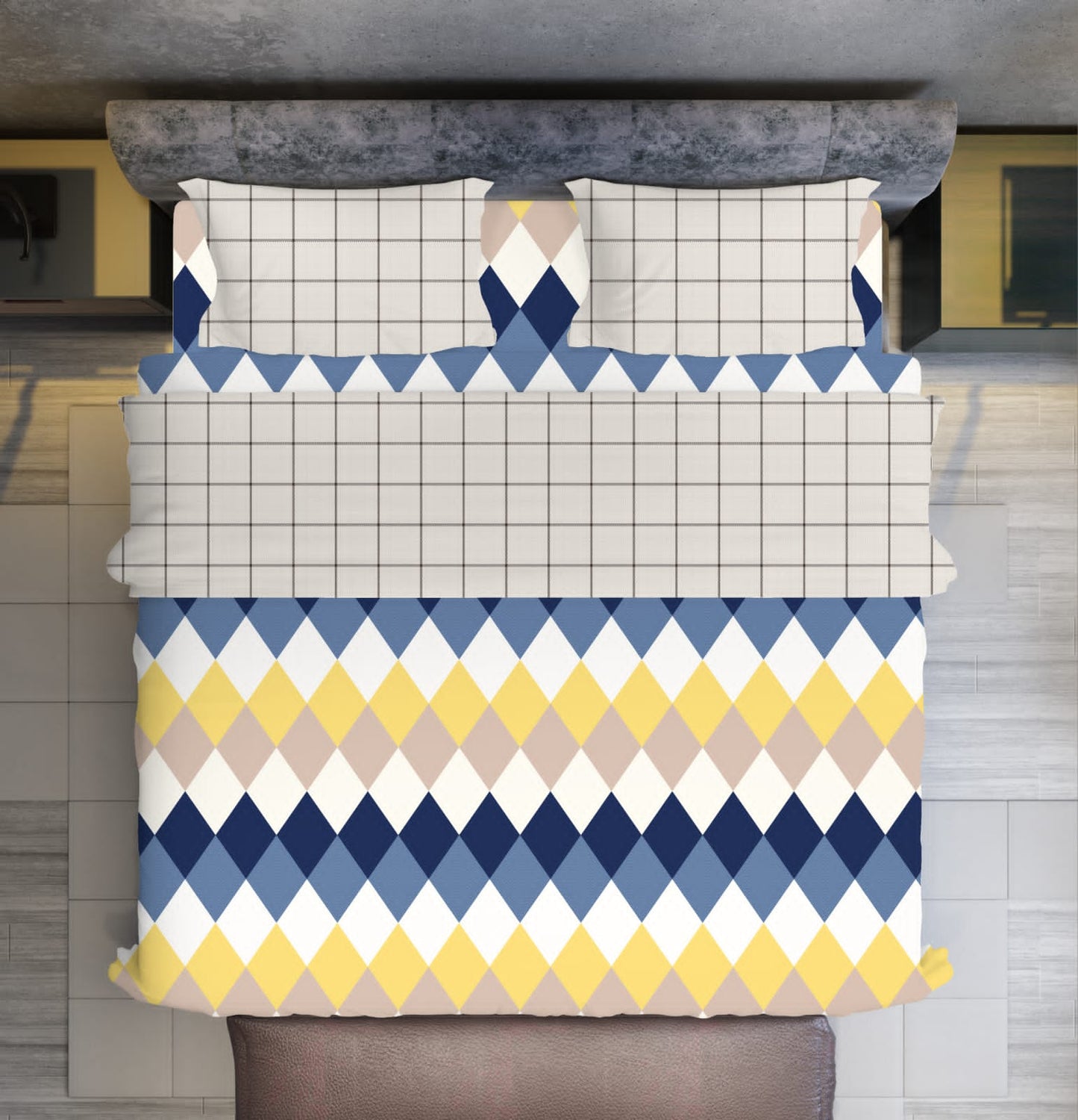 FITTED SUPER KING SIZE GLACE COTTON GEOMETRIC BEDSHEET