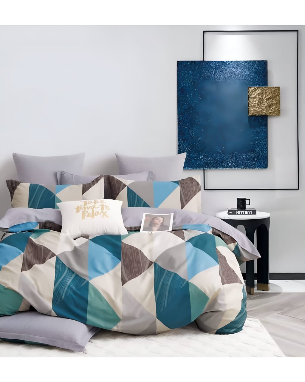 FITTED KING SIZE GLACE COTTON BLUE DIAMOND BEDSHEET