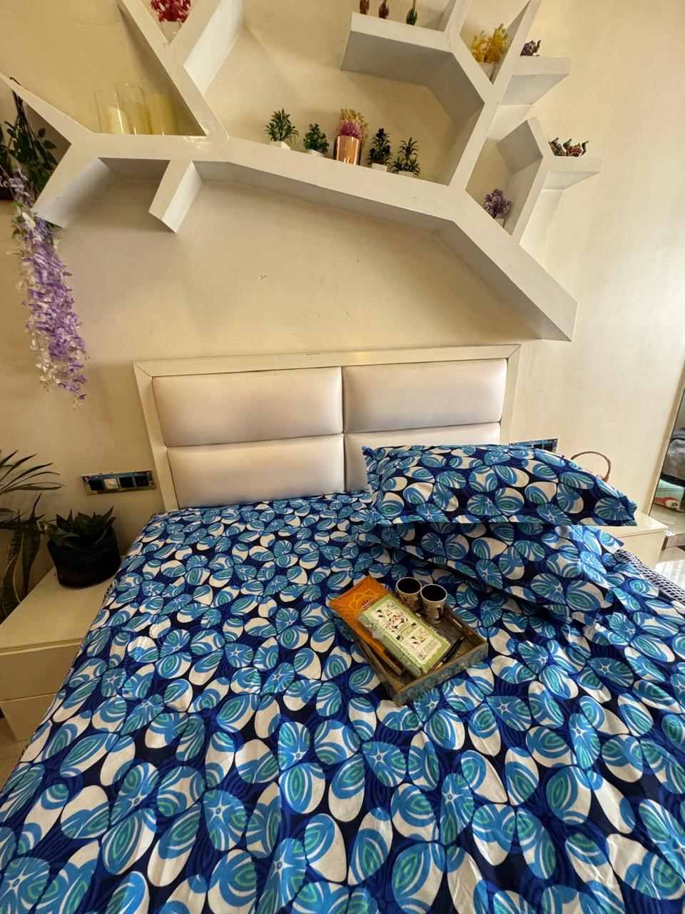 BERLIN NAVY BLUE FLORAL DOUBLE SIZE MICROFIBER BEDSHEET