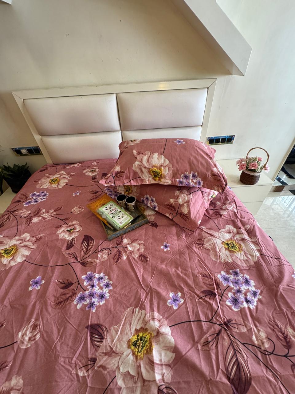 BERLIN MULBERY PINK FLORAL QUEEN SIZE MICROFIBER BEDSHEET