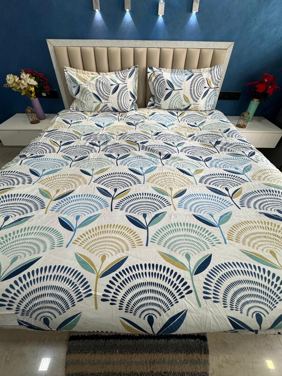 FITTED SUPER KIING SIZE GLACE COTTON LGHT GREY FLORAL BEDSHEET