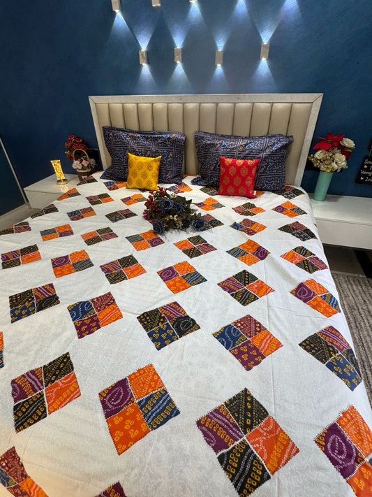 Pure Cotton Diamond shaped Chunri Print OFF WHITE Bedsheet