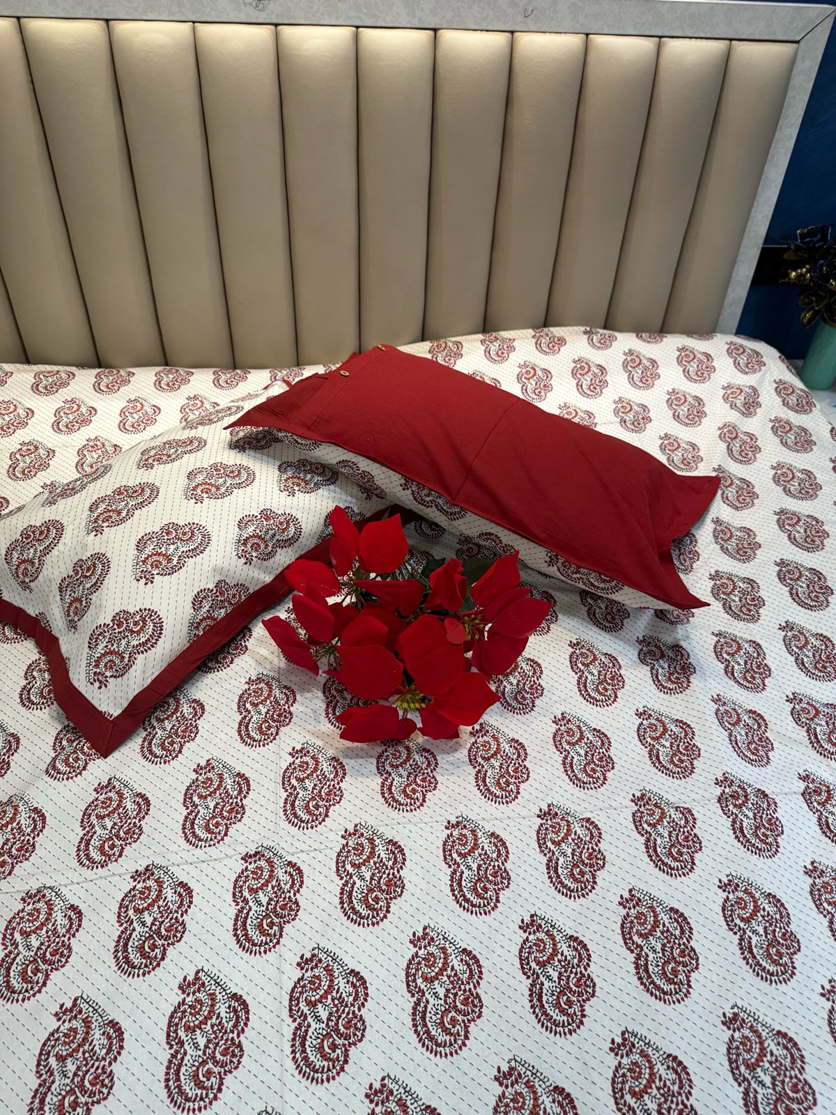Pure Cotton katha Work White Bedsheet