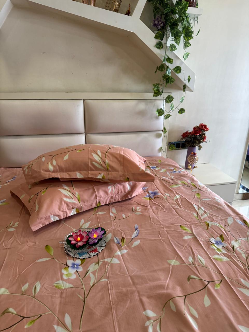 DIGITALART PINK FLORAL KING SIZE BEDSHEET