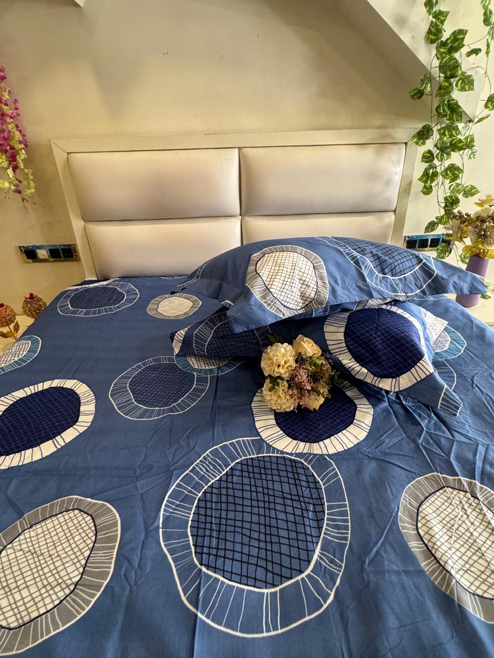 DIGITALART BLUE GEOMETRIC KING SIZE MICROFIBER BEDSHEET