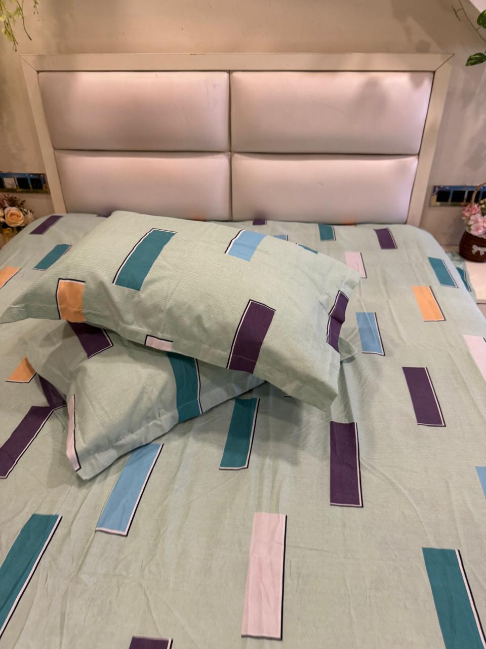 BELLEZA AQUA BLUE GEOMETRIC MICROFIBER DOUBLE SIZE BEDSHEET