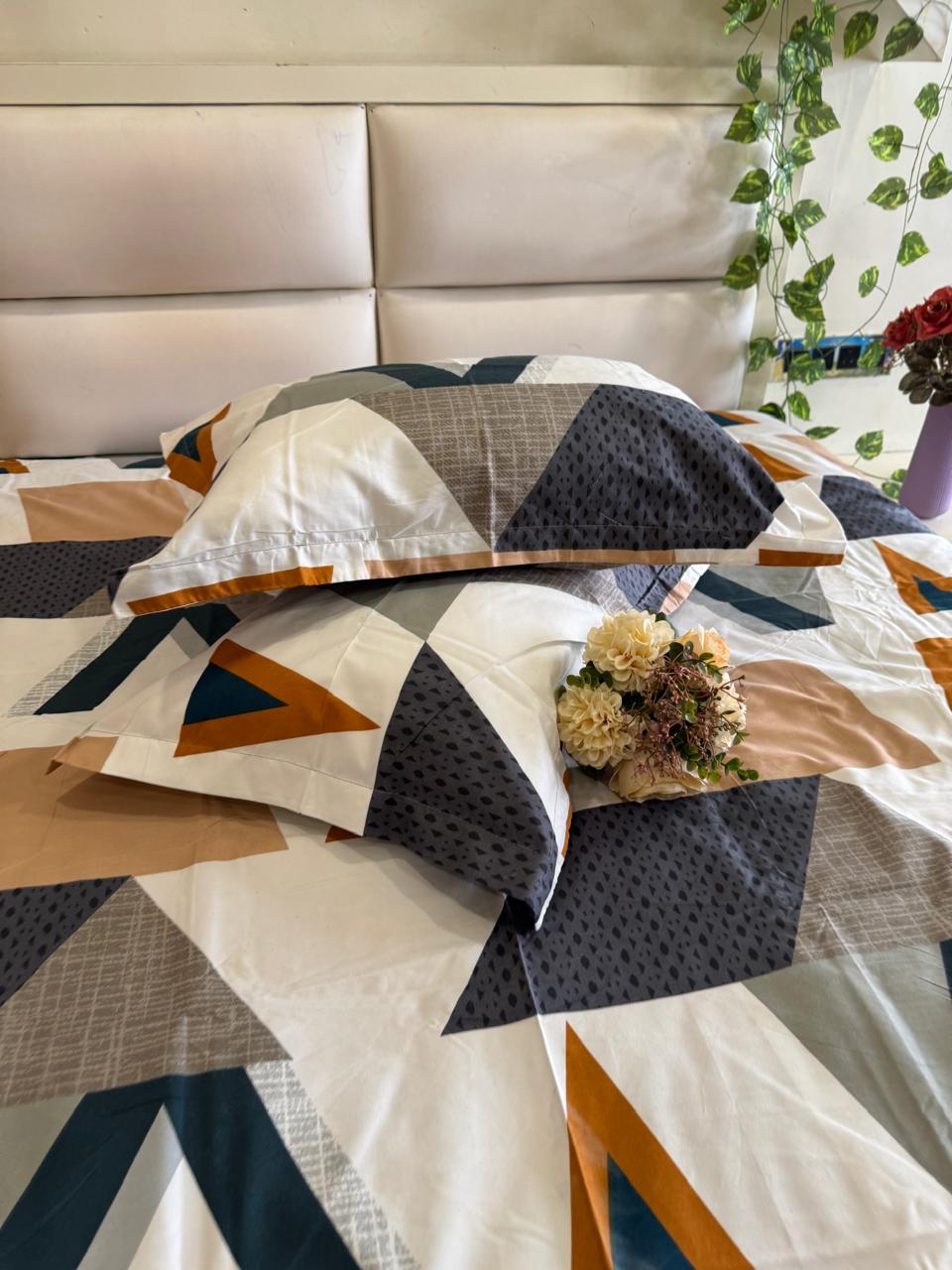 DIGITALART EARTHY MULTICOLOUR GREY ZIGZAG KING SIZE BEDSHEET