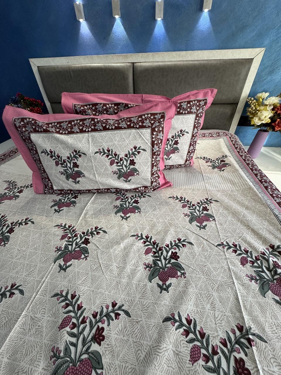 ECUADOR CREAM WITH PINK FLORAL DESIGN QUEEN SIZE COTTON BEDSHEET