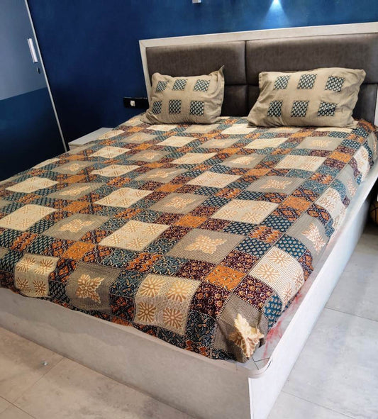 BAGRU GOLD FESTIVE OCASSION DESIGN 1 KING SIZE BEDSHEET