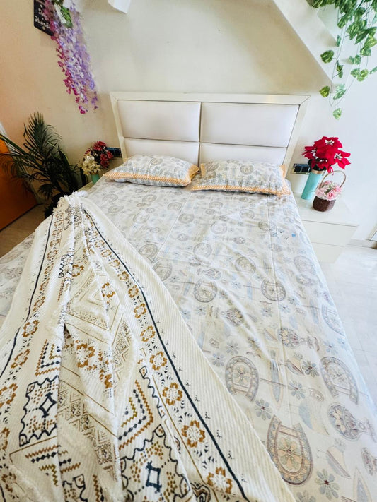 Pure Cotton Traditional Indian Print Off White Bedsheet