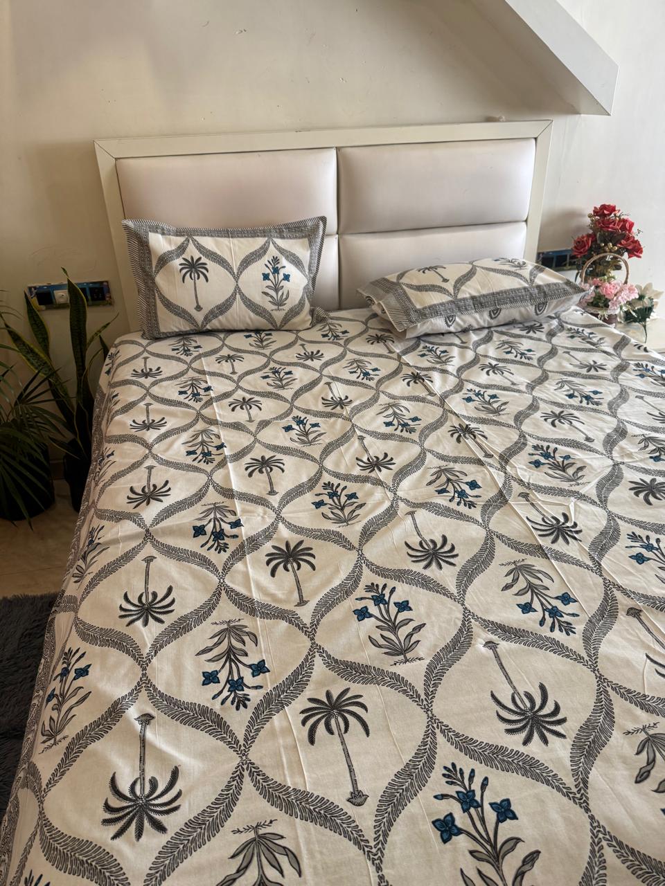 Pure Cotton Royal Palm Off White Bedsheet