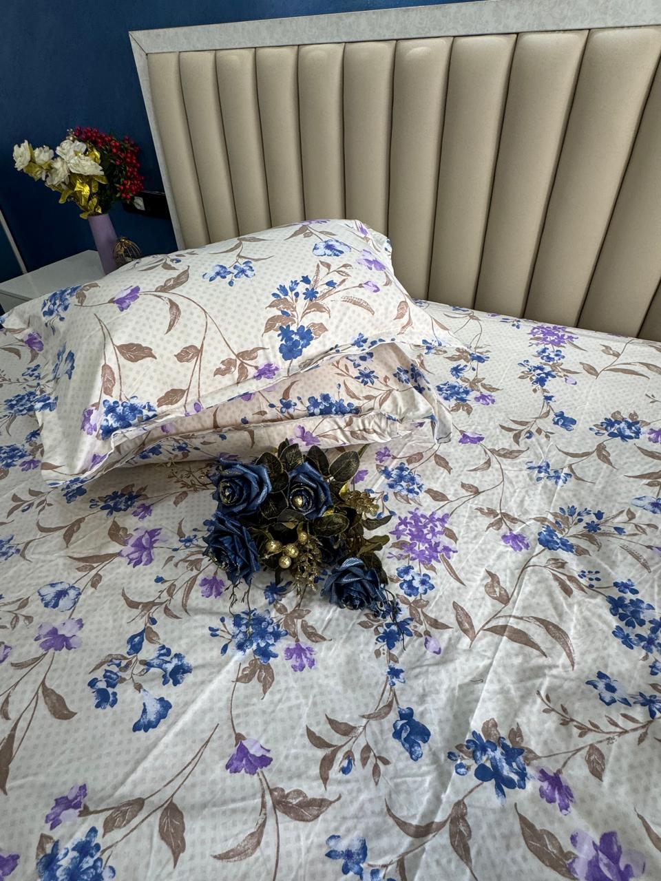 FITTED KING SIZE GLACE COTTON WHITE SMALL FLORAL BEDSHEET