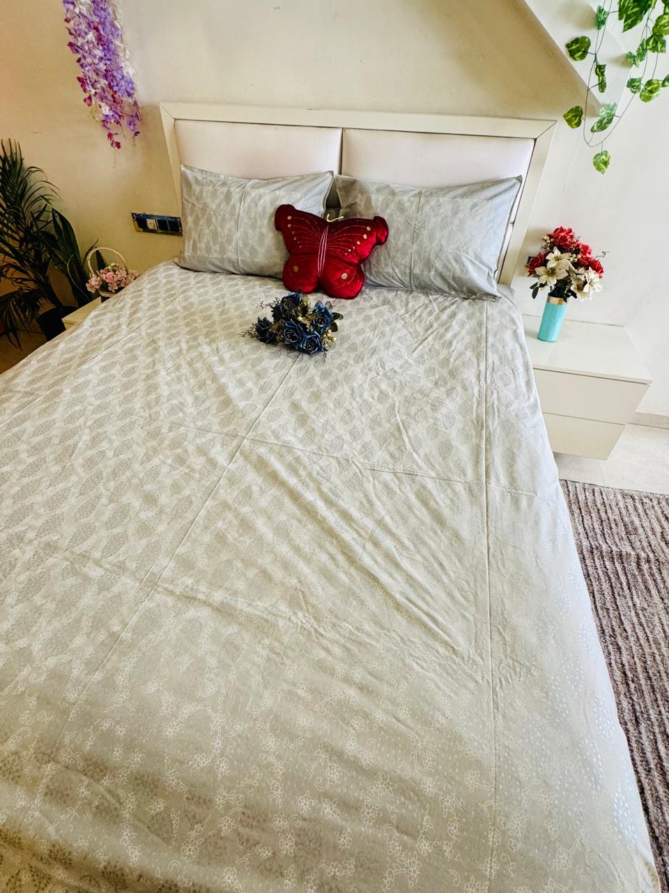 GOLD PRINT GREY PURE COTTON FESTIVE BEDSHEET