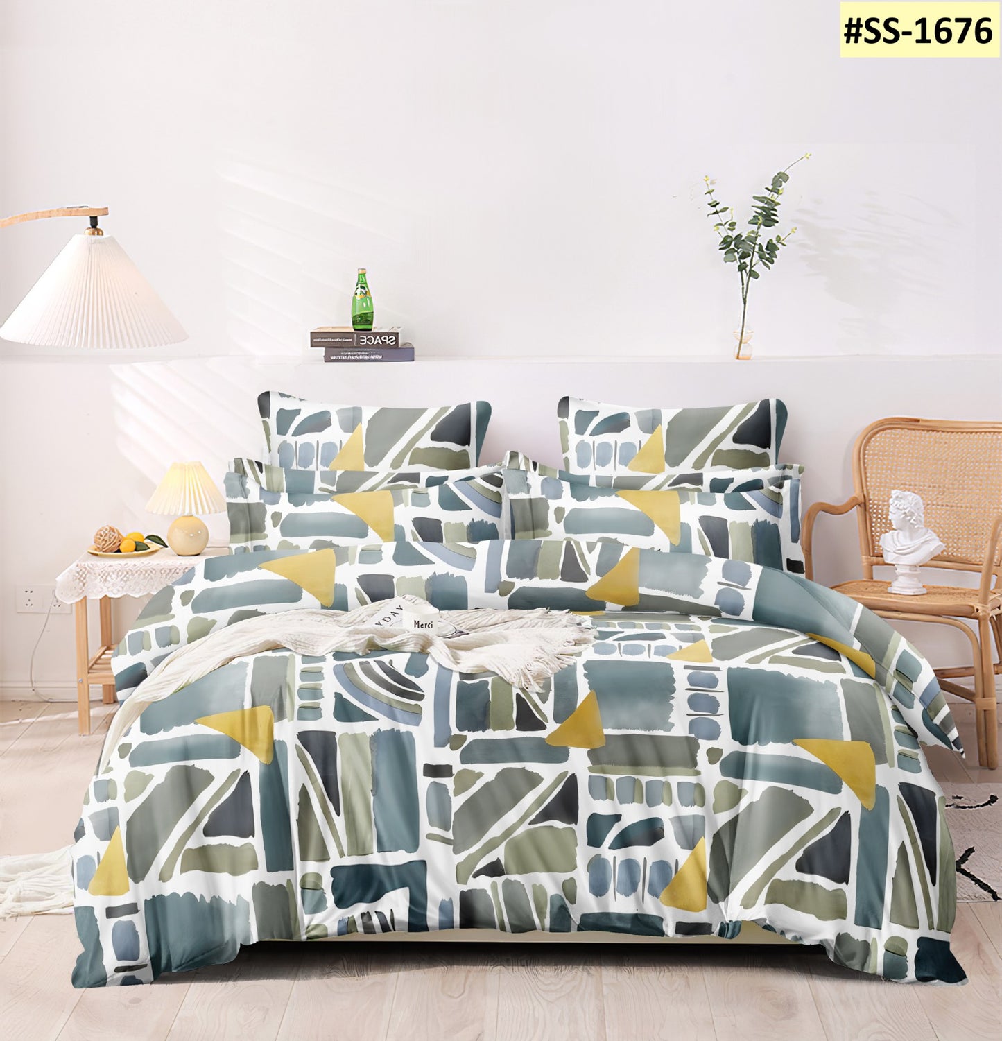 BELLEZA OFF WHITE ASTRACT DESIGN DOUBLE SIZE MICROFIBER BEDSHEET