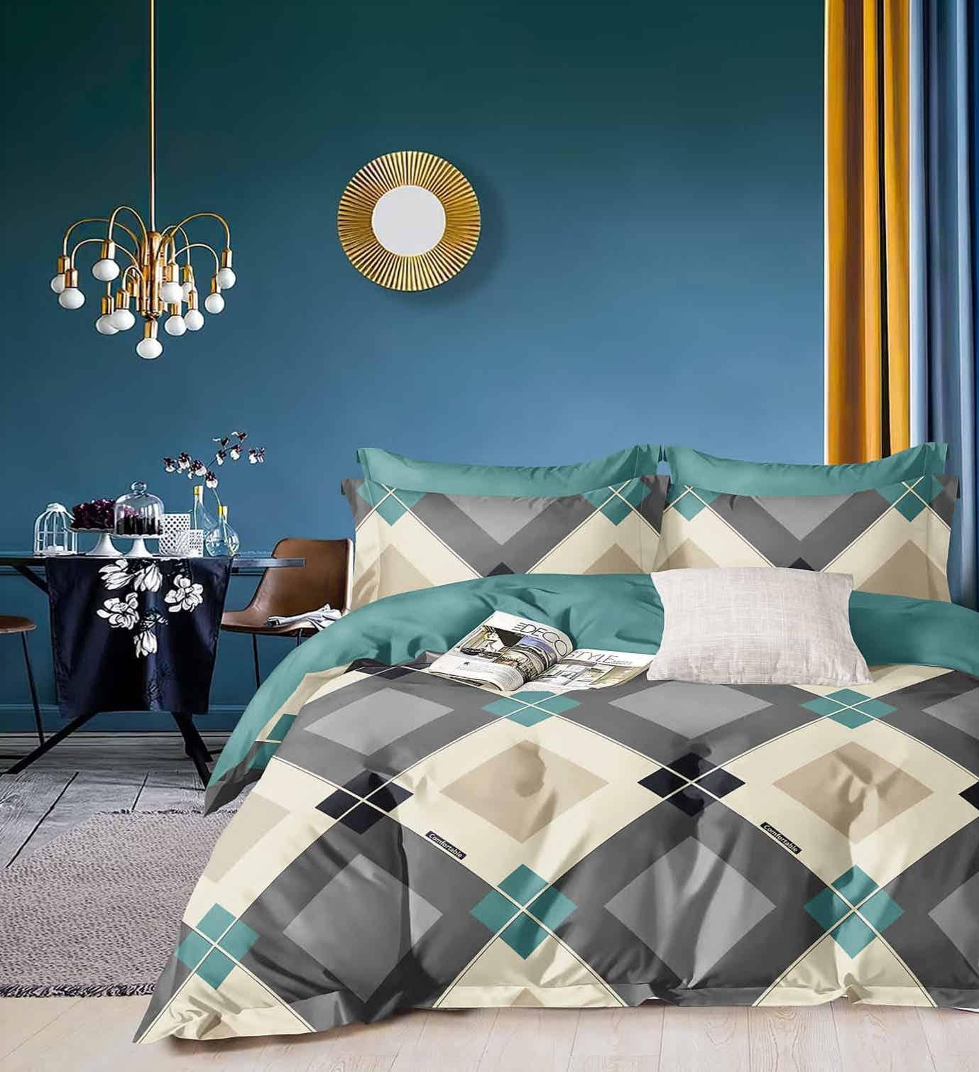 DIGITALART MULTICOLOUR GEOMETRIC KING SIZE BEDSHEET .
