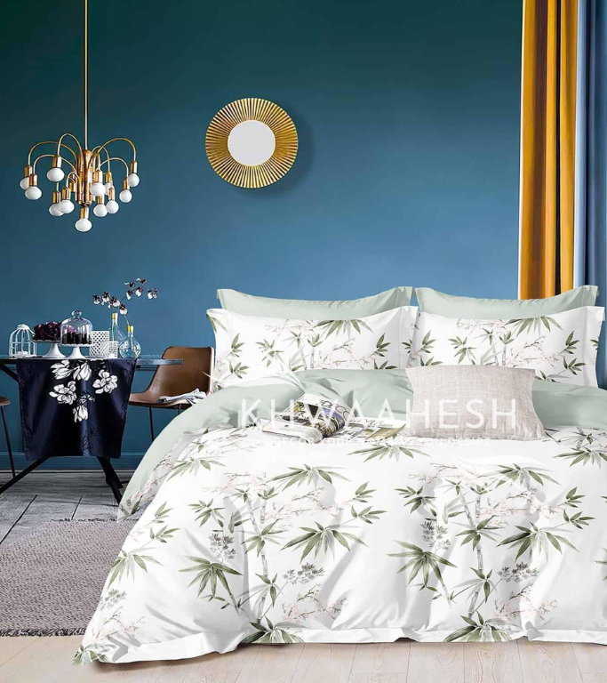 DIGITAL ART WHITE GREEN FLORAL KING SIZE MICROFIBER BEDSHEET