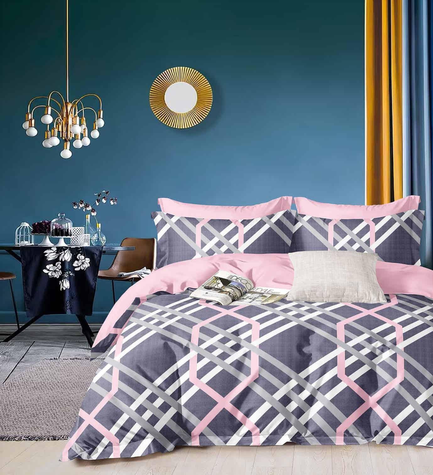 DIGITALART DARK GREY CROSS CHECKERED  KING SIZE BEDSHEET