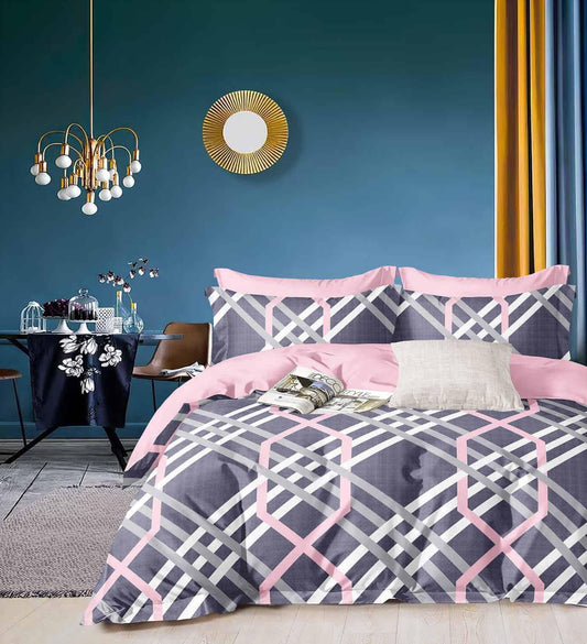 DIGITALART DARK GREY CROSS CHECKERED  KING SIZE BEDSHEET