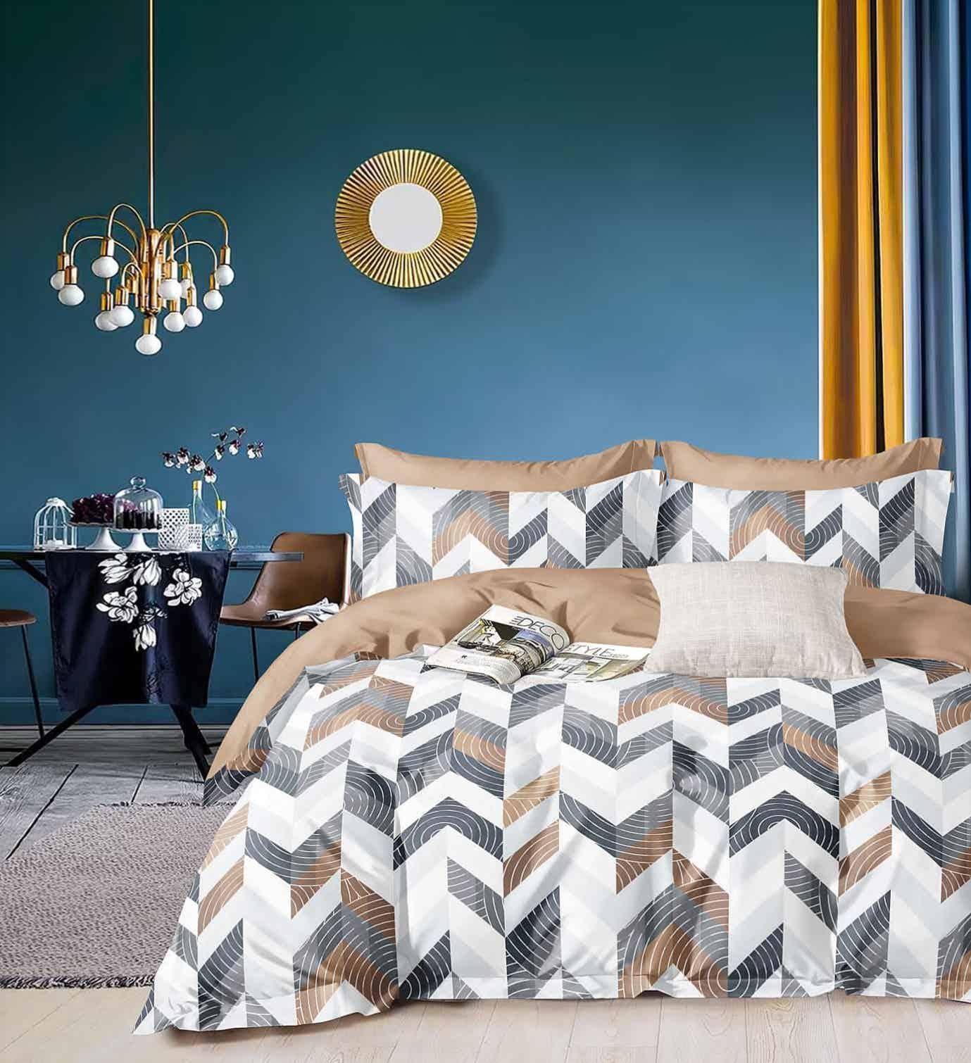 DIGITALART EARTHY MULTICOLOUR GREY ZIGZAG KING SIZE BEDSHEET