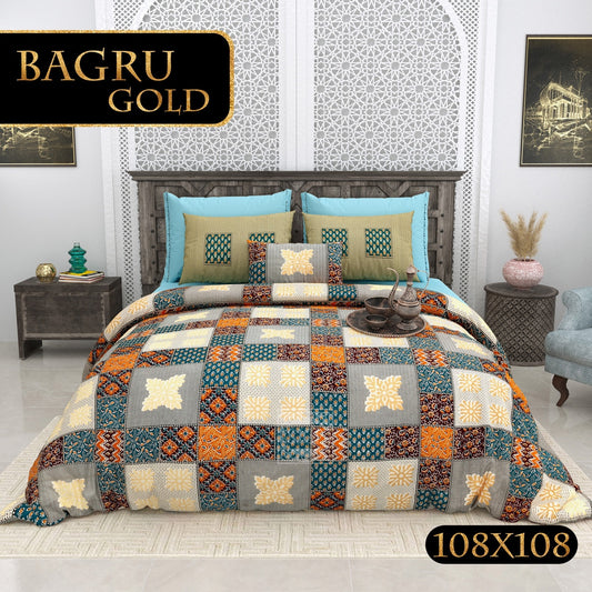BAGRU GOLD FESTIVE OCASSION DESIGN 1  KING SIZE BEDSHEET