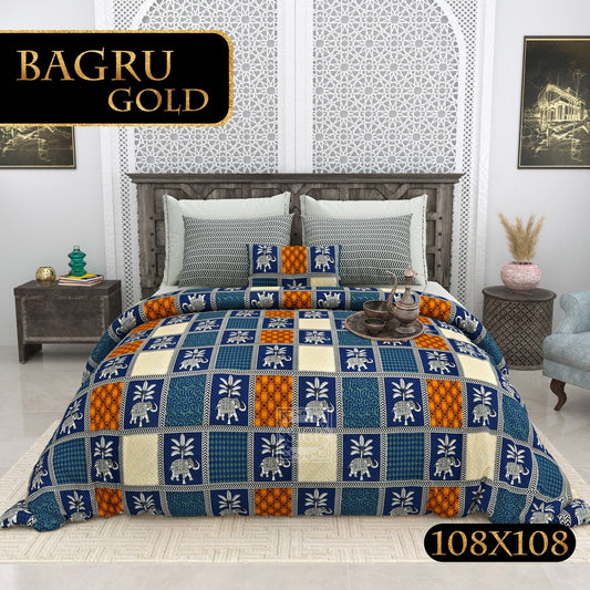 BAGRU GOLD FESTIVE OCCASION DESIGN 2  KING SIZE BEDSHEET
