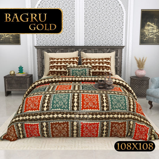 BAGRU GOLD FESTIVE OCCASION DESIGN 3 KING SIZE BEDSHEET