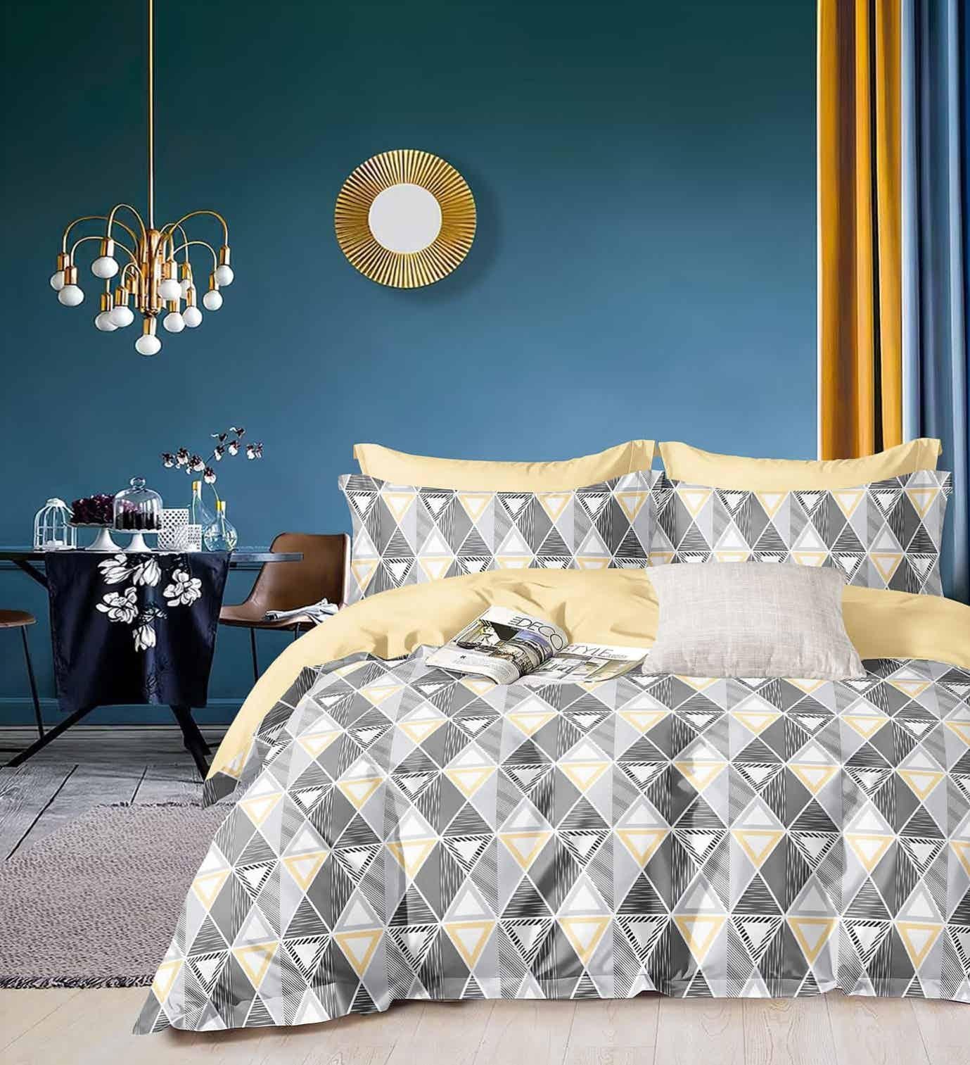 DIGITALART GREY GEOMETRIC KING SIZE BEDSHEET