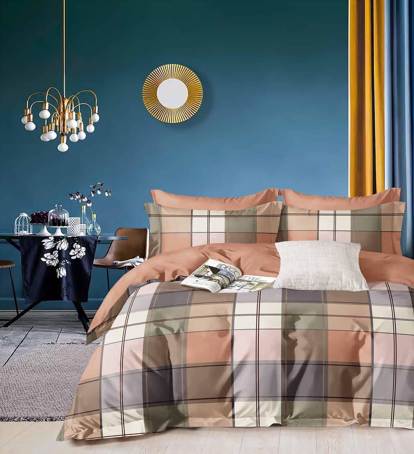 DIGITALART EARTHY MULTICOLOUR CHECKERED KING SIZE MICROFIBER BEDSHEET