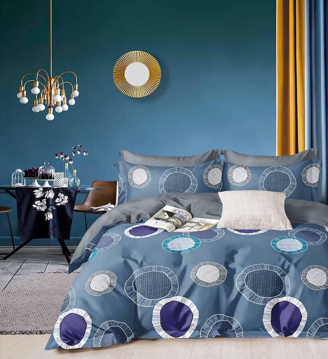 DIGITALART BLUE GEOMETRIC KING SIZE MICROFIBER BEDSHEET