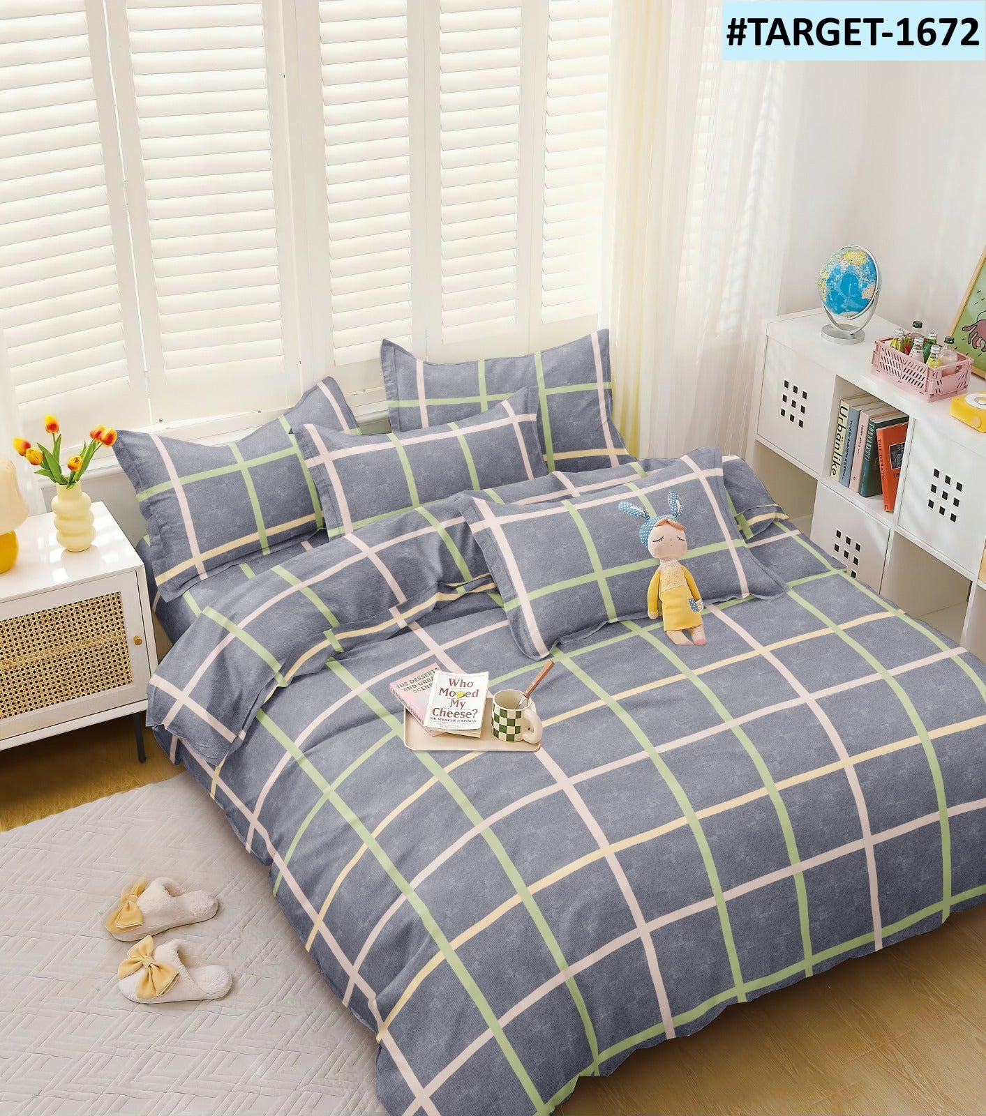 BELLEZA DARK GREY CHECKERED DOUBLE SIZE MICROFIBER BEDSHEET
