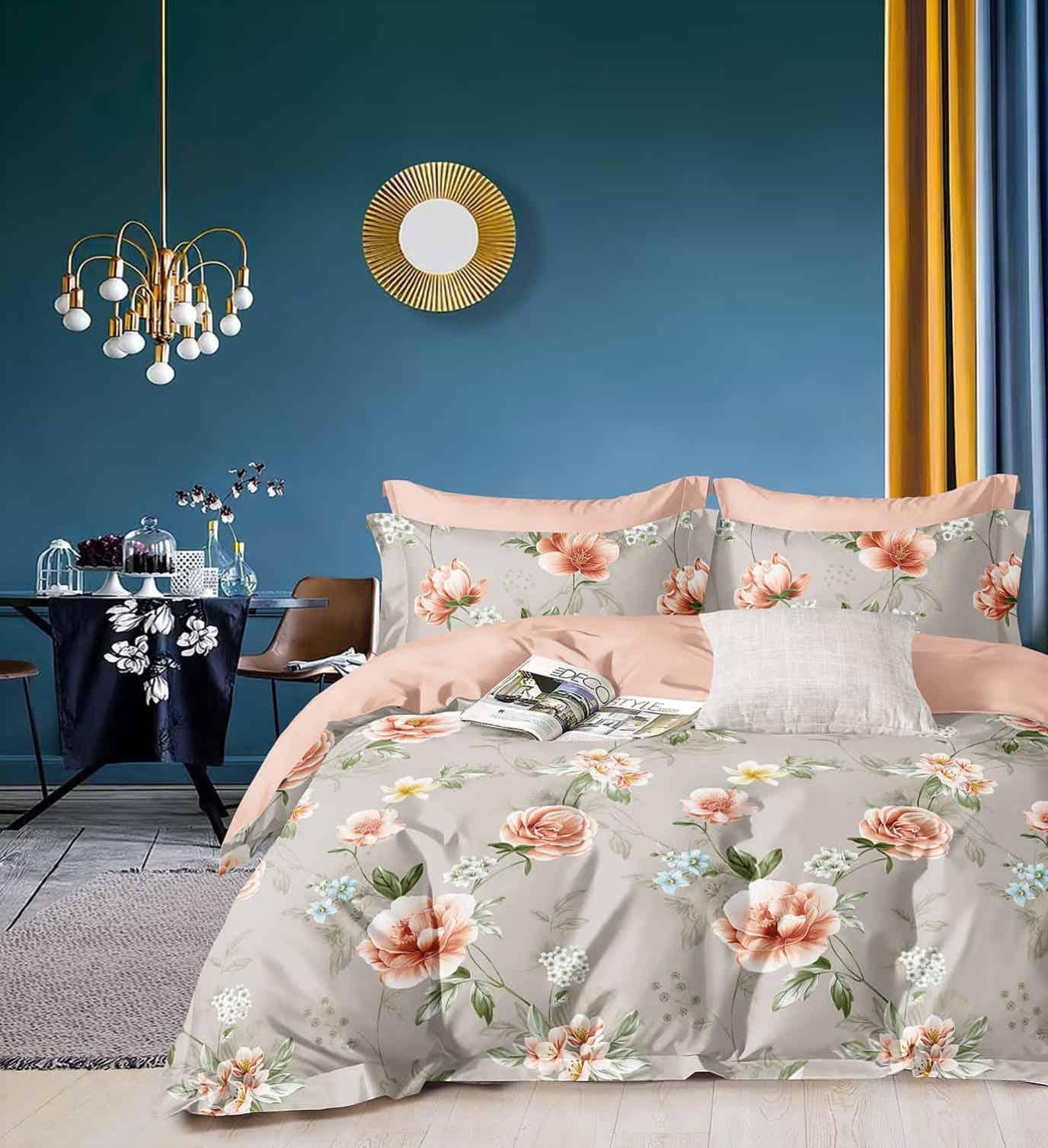 DIGITALART LIGHT GREY FLORAL KING SIZE BEDSHEET