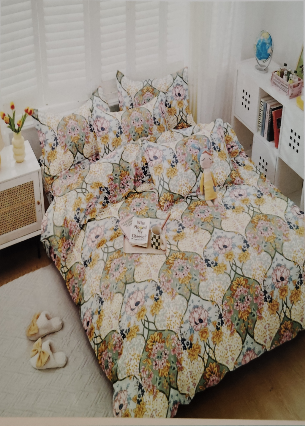 BELLEZA CREAM FLORAL DOUBLE SIZE MICROFIER BEDSHEET
