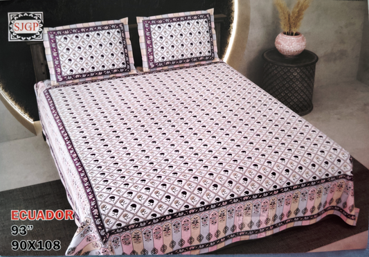 ECUADOR OFF WHITE WITH WINE FLORAL QUEEN SIZE COTTON BEDSHEET