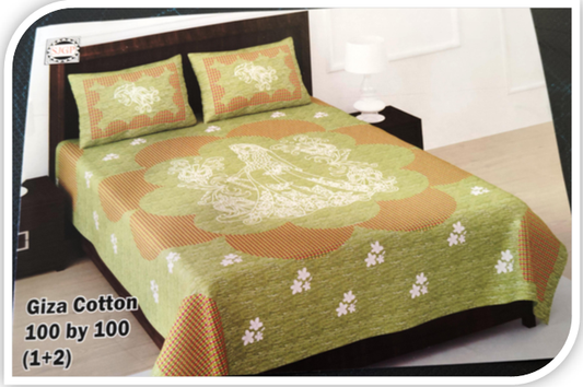 GIZA COTTON GIRL PRINTED MOSS GREEN COLOUR KING SIZE BEDSHEET