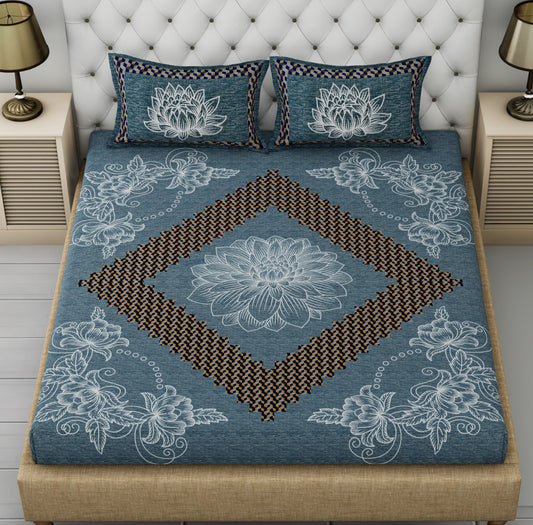 GIZA COTTON BOTTLE GREEN FLORAL PRINTED KING SIZE BEDSHEET