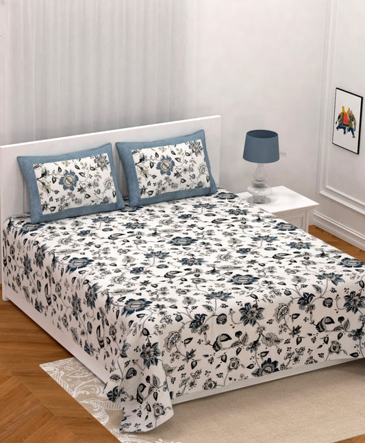 FLORAL PRINTED ROSEMARY OFF WHITE KING SIZE BEDSHEET