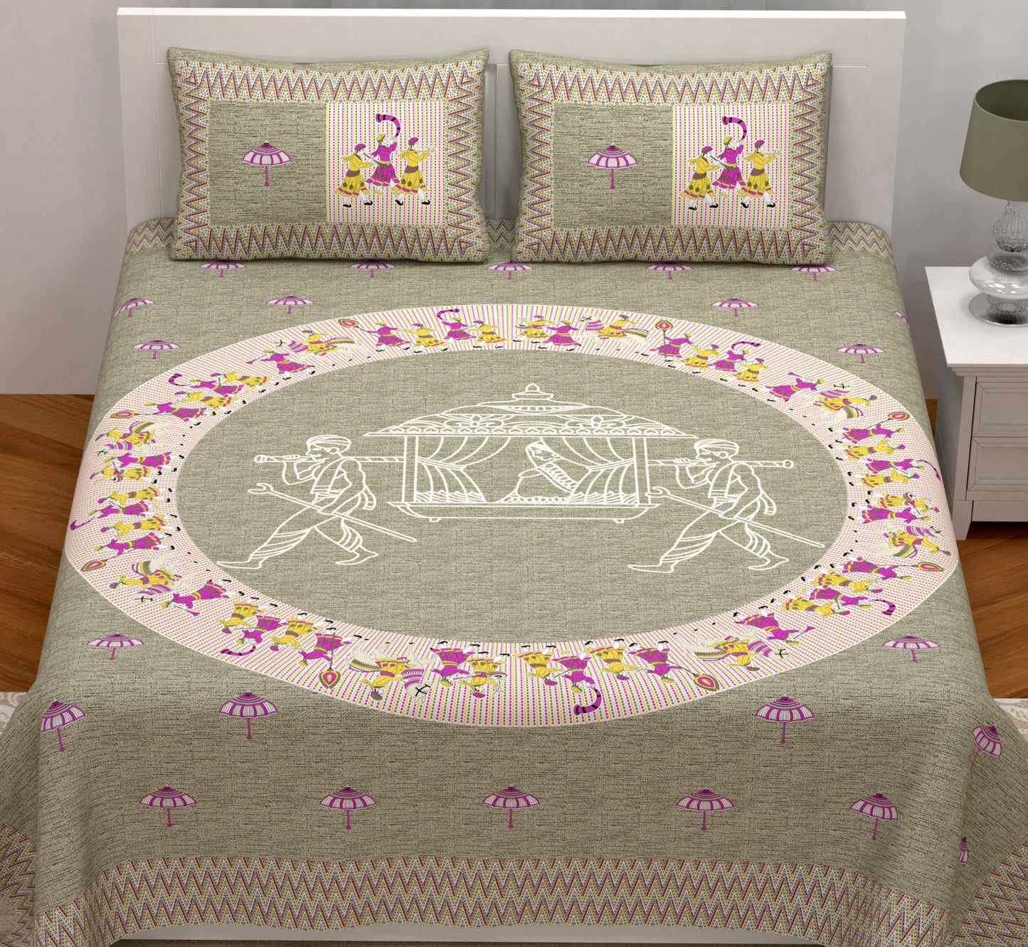 GIZA COTTON OLIVE GREEN PRINTED BEDSHEET