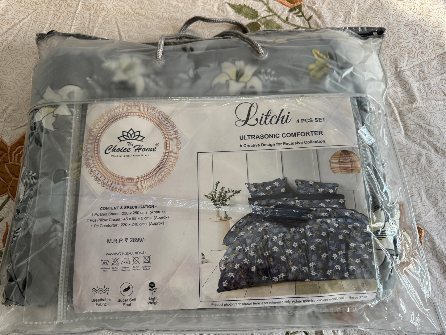 LITCHI ULTRASONIC DARK GREY COMFORTER SET
