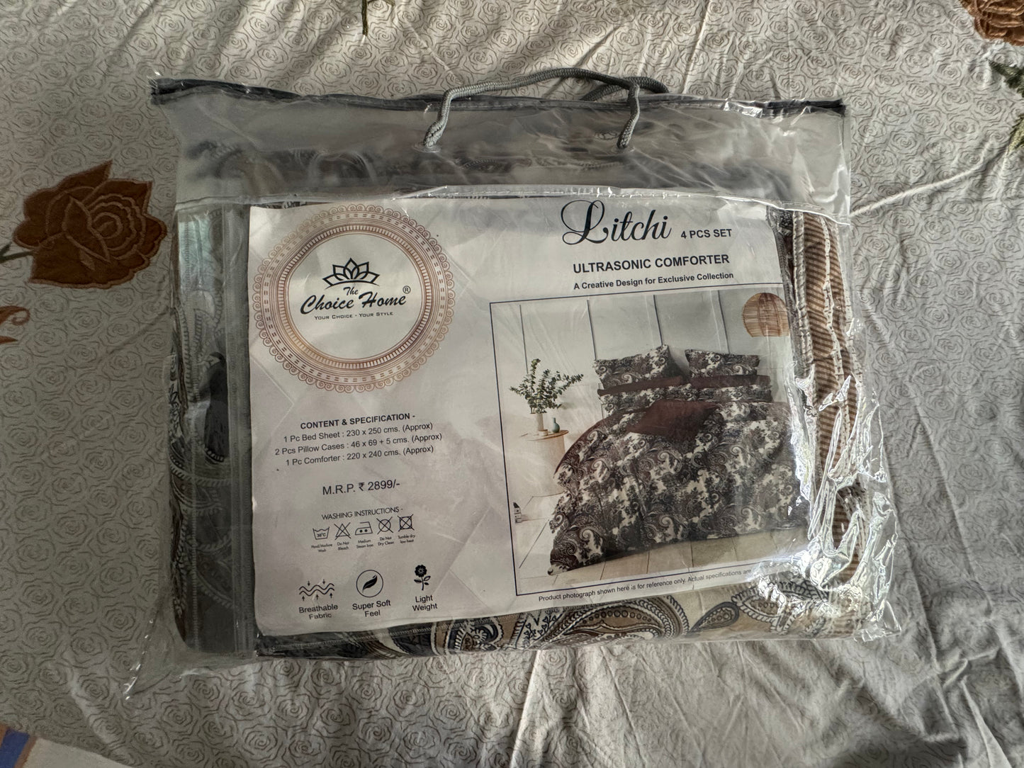 LITCHI ULTRASONIC BROWN GREY COMFORTER SET